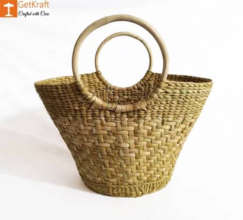 Natural Straw Oval Handbag with Multiple Patterns image 1